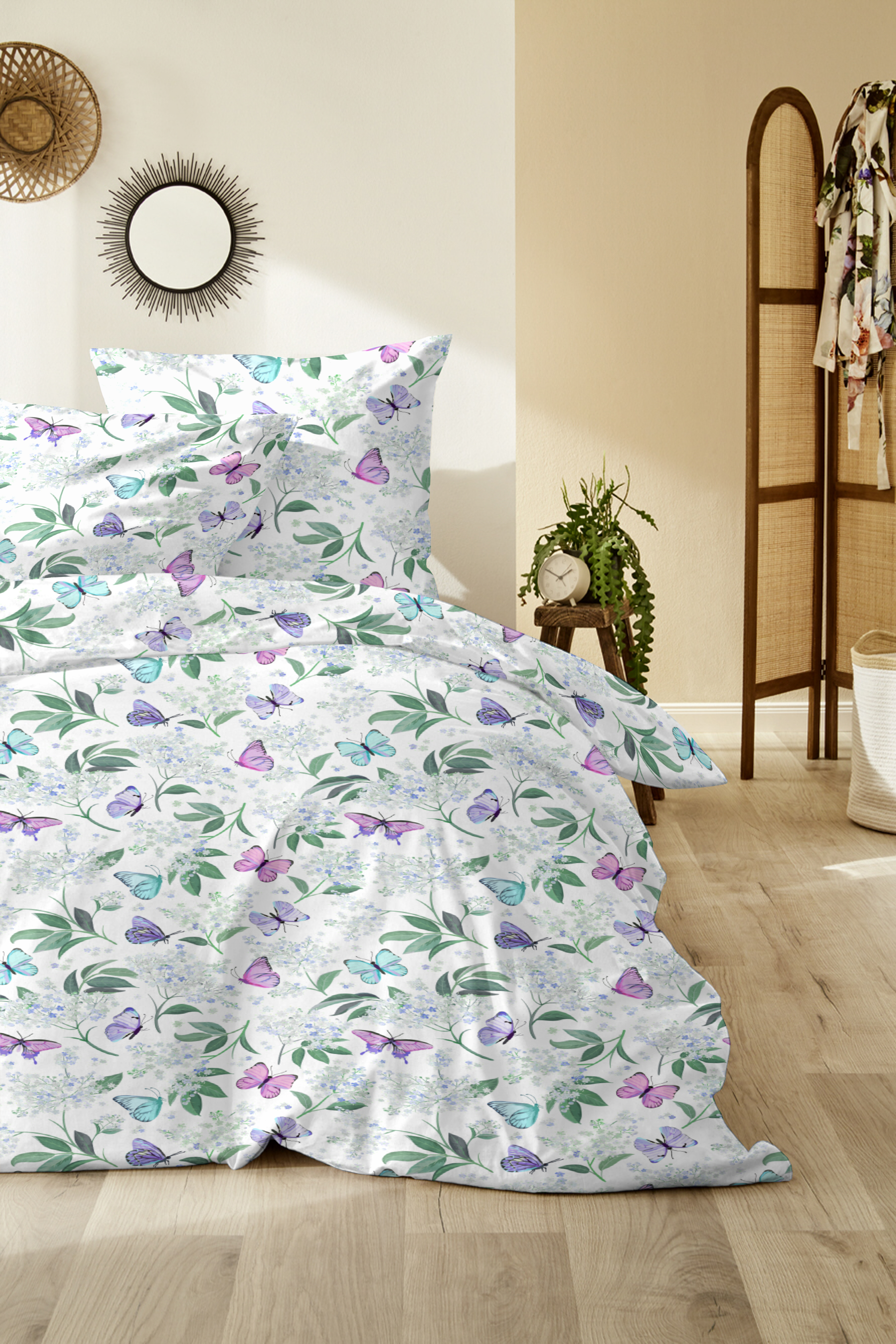 Renforce Bettwäsche Primavera | 80x80 + 135x200, flieder/blau kariert | 80x80 + 135x200 | flieder/blau kariert