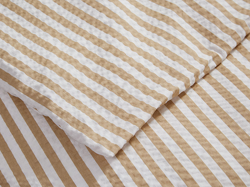 Seersucker-Bettwäsche gestreift mit RV | 80x80 + 135x200, weiß-beige- gestreift | 80x80 + 135x200 | weiß-beige-gestreift