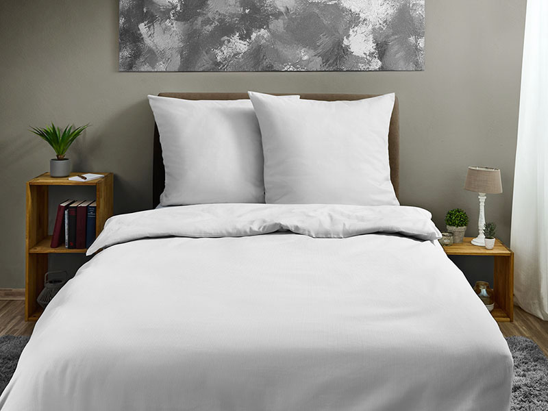 Satinstreifen-Bettwäsche Olli 2mm weiß | 140x200, weiß - Stück Satinstreifen-Bettwäsche Olli 2mm weiß | 140x200, weiß - Stück