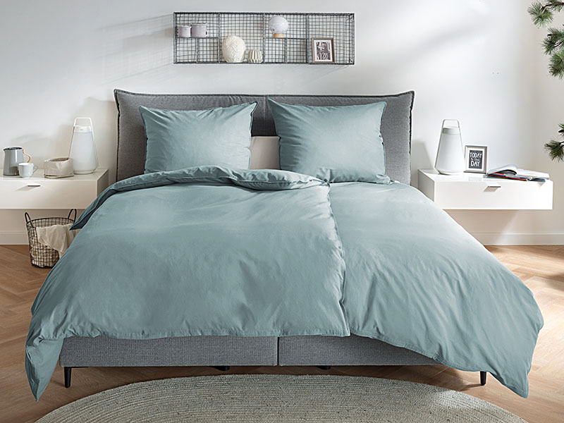 Baumwoll-Bettwäsche Stone Washed farbig | 80x80 + 135x200, graugrün