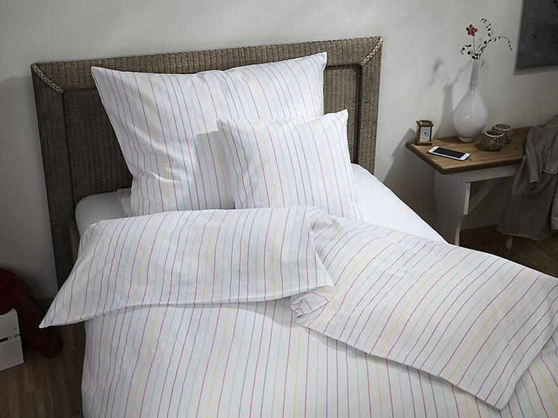 Baumwoll-Bettwäsche Multicolor Streifen | 80x80, weiß + bunte Streifen - Stück