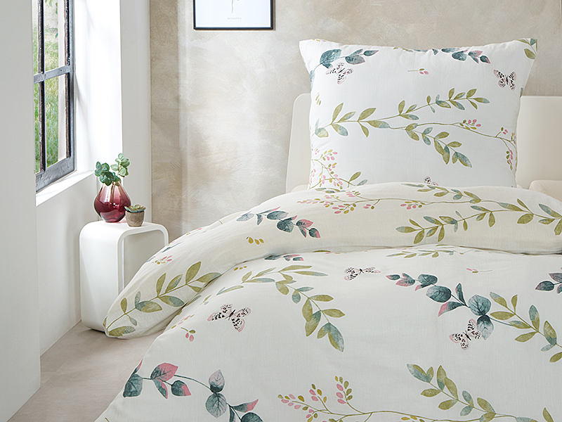 Crêpe-Bettwäsche Bio-Baumwolle farbig | 80x80 + 135x200, Blumen Aquarell | 80x80 + 135x200 | Blumen Aquarell