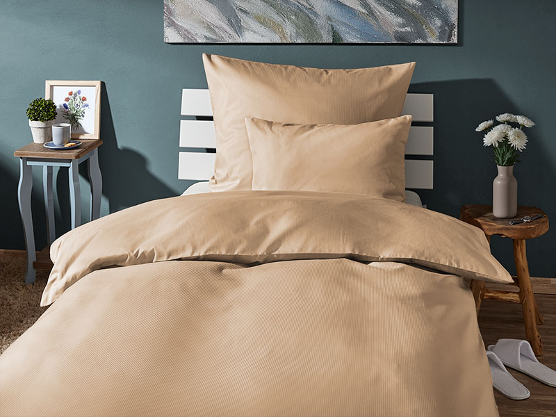 Satinstreifen-Bettwäsche Olaf 2mm farbig | 140x200, gold